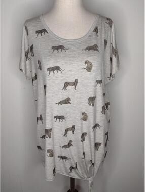 NWOT Edista Women's Gray/Leopard Print Blouse Size Large
